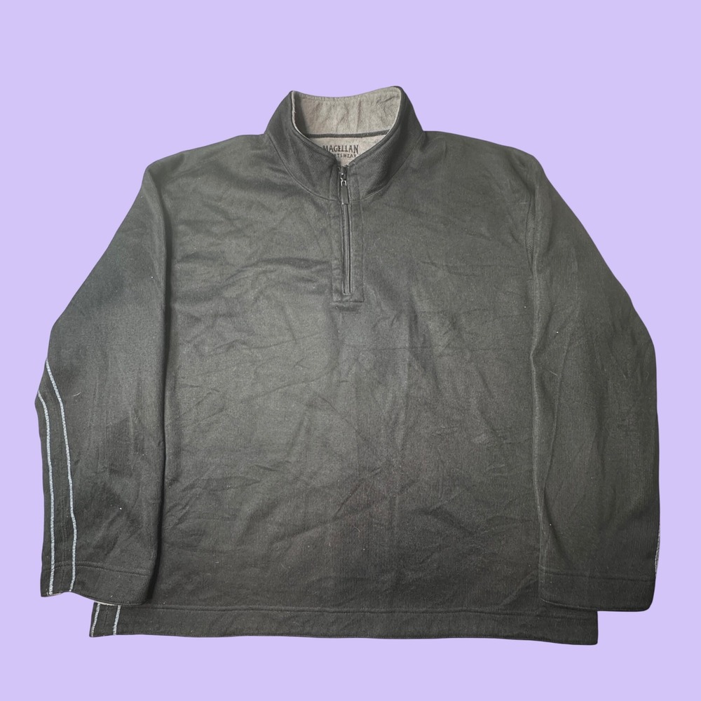 Magellan Pullover Mens XXL Black Quarter Zip Fleece Lined Ribbed Mock Neck Top